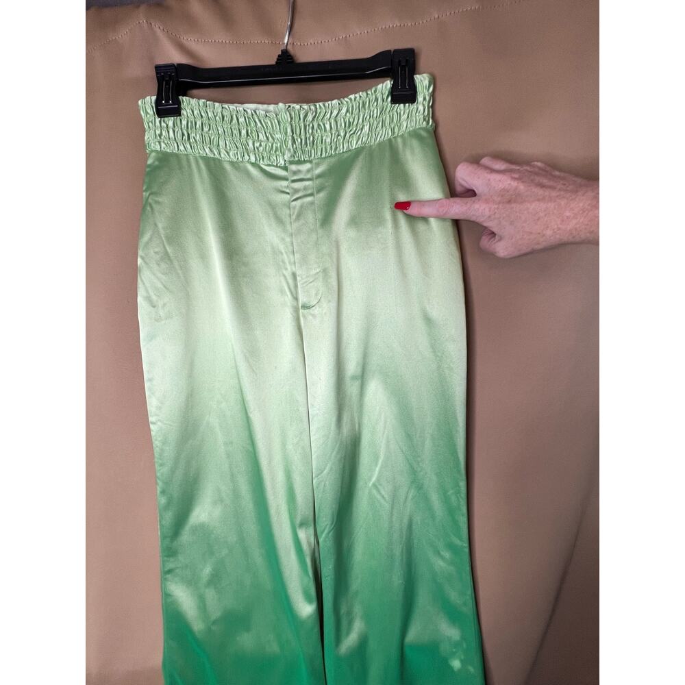 Aliette Green Silk Wide Leg Pants 4 - Picture 10 of 15